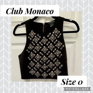 Club Monaco Size 0 Embellished Jeweled Black CropTop